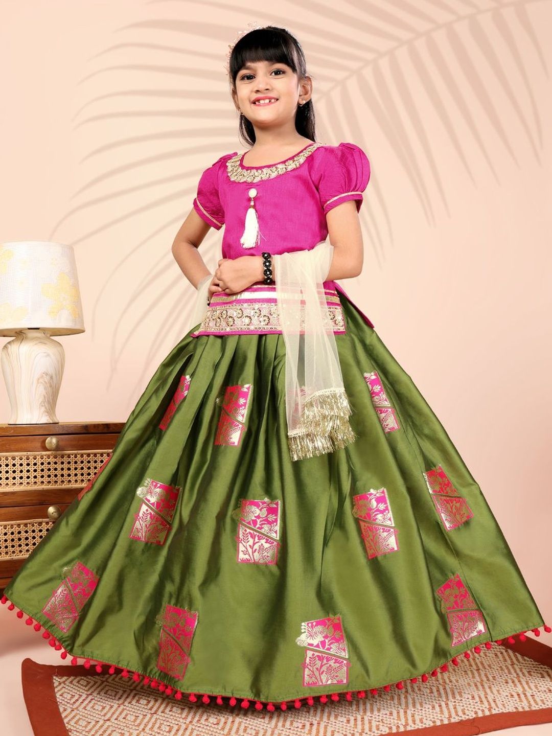 satyamfab Girls Embroidered Ready to Wear Lehenga & Blouse With Dupatta