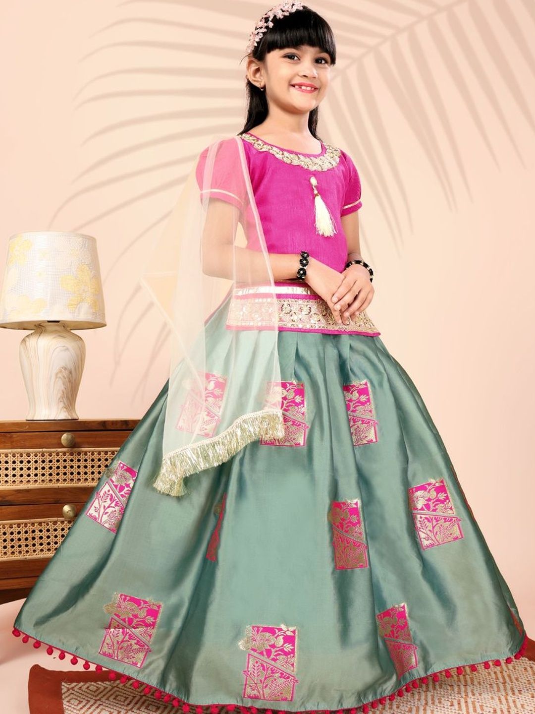 satyamfab Girls Embroidered Ready to Wear Lehenga & Blouse With Dupatta