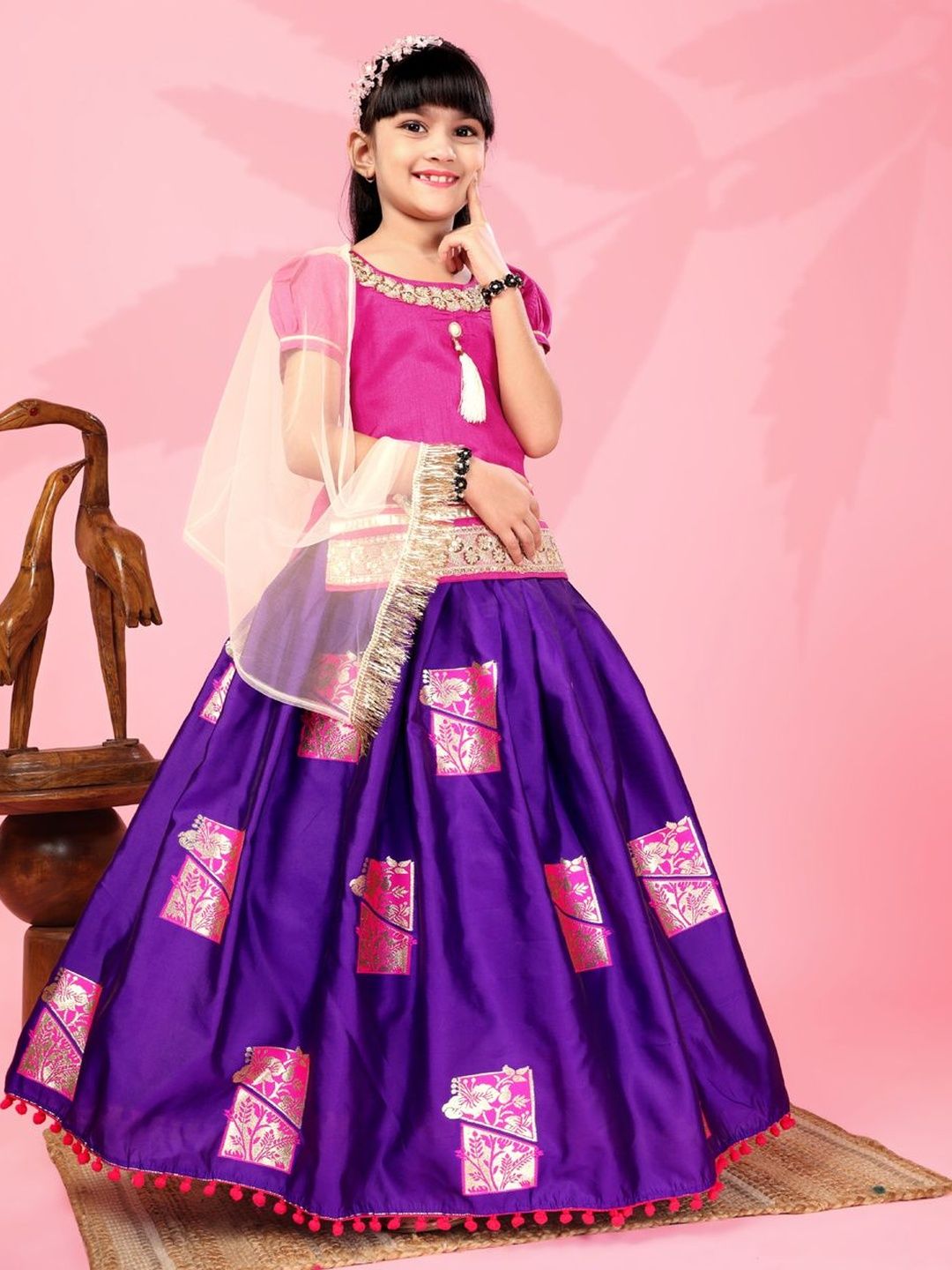 satyamfab Girls Embroidered Ready to Wear Lehenga & Blouse With Dupatta