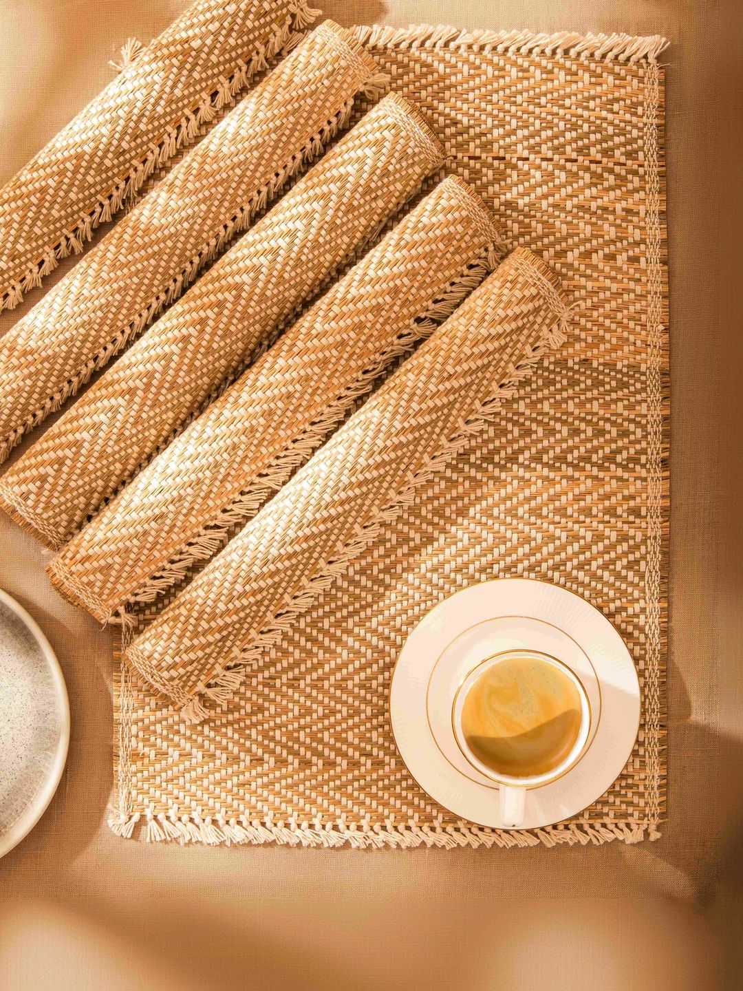 DHARINI 6 Pieces Beige Geometric Madurkathi Rectangle Table Placemats-picture-58