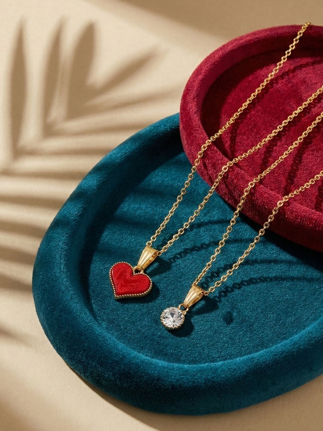 Lara Karen Set Of 2 Gold-Plated Stones Studded Heart Shaped Pendants with Chains-picture-31