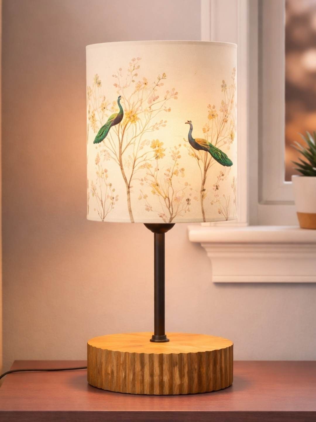 The Decor Mart Multicoloured Printed Wood Cylindrical Shaped Table Lamp with Bulb-picture-32
