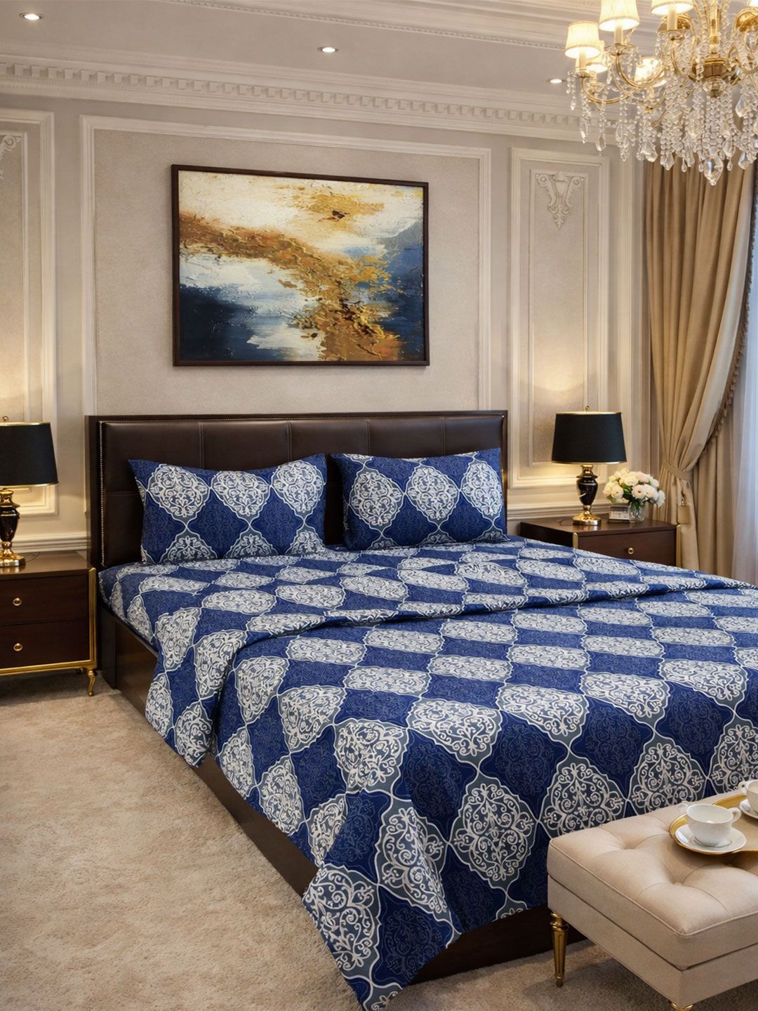 Steve & Anderson Blue & White Floral Microfiber 4 Piece Double Queen Regular Bedding Set-picture-53