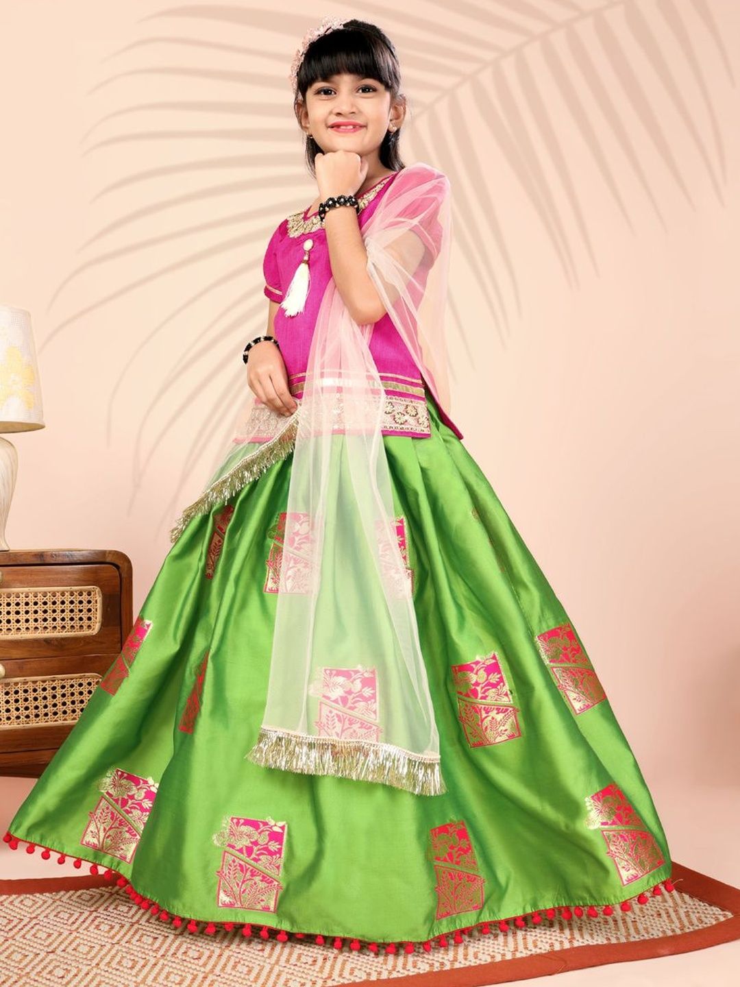 satyamfab Girls Embroidered Ready to Wear Lehenga & Blouse With Dupatta