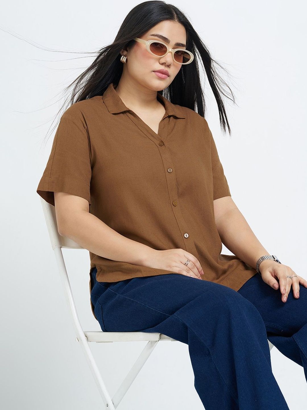 Honey Curvytude by Pantaloons Embroidered Linen short Top-image-27
