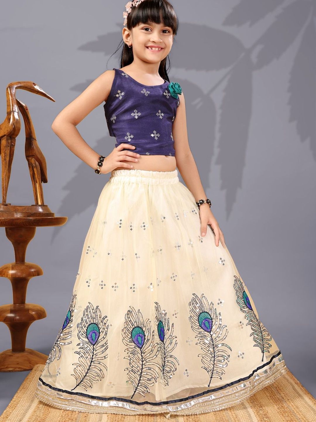 satyamfab Girls Embroidered Ready to Wear Embellished Lehenga & Blouse With Dupatta