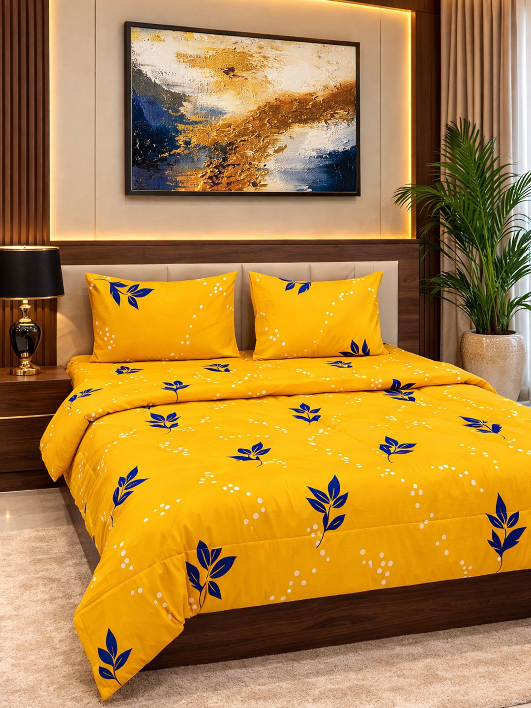 Steve & Anderson Yellow & Blue Floral 4 Piece Microfiber Double Queen Bedding Set-picture-22