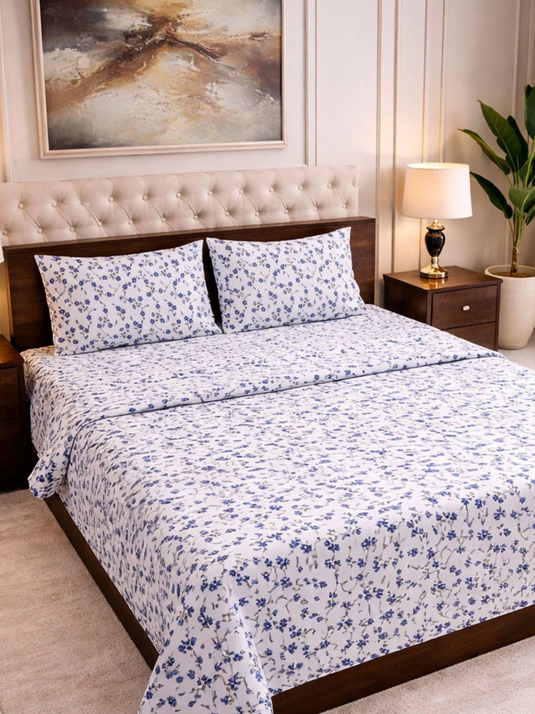 Steve & Anderson White & Blue Floral Other 4 Piece Double Queen Regular Bedding Set-picture-31