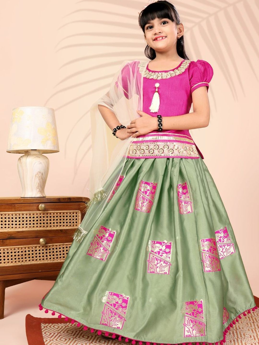 satyamfab Girls Embroidered Ready to Wear Lehenga & Blouse With Dupatta