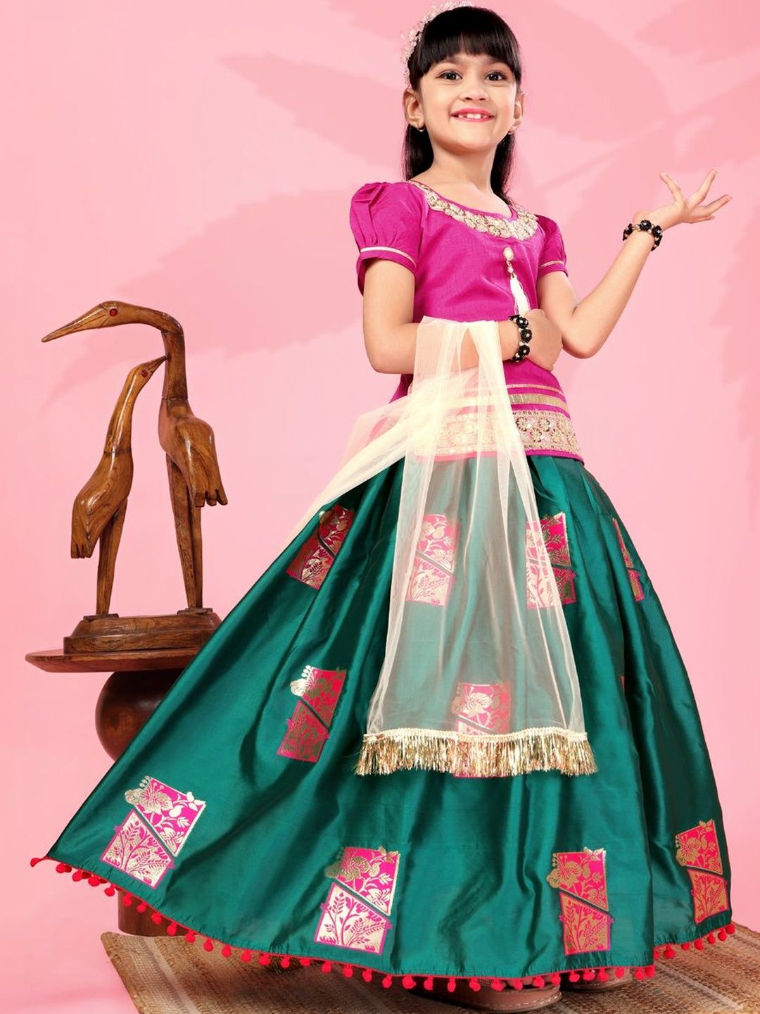 satyamfab Girls Embroidered Ready to Wear Lehenga & Blouse With Dupatta