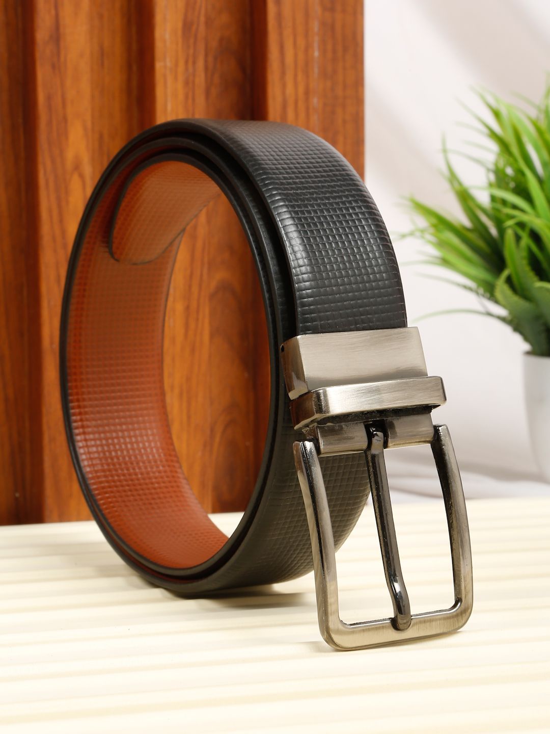 Teakwood Leathers Men Textured Reversible Belt-image-14