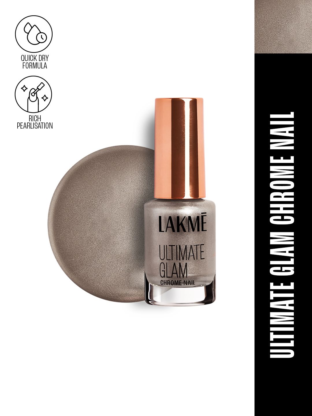 Lakme Ultimate Glam Chrome Nail Paint with Quick Dry Formula 6 ml - Khaki-picture-29