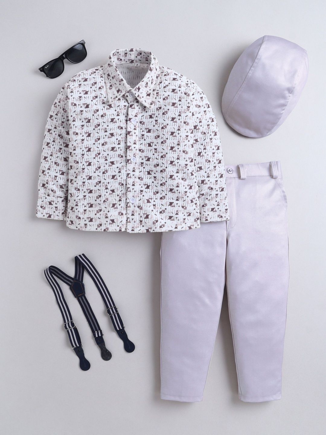 Sangria Boys Printed Shirt Collar Clothing Set-picture-32