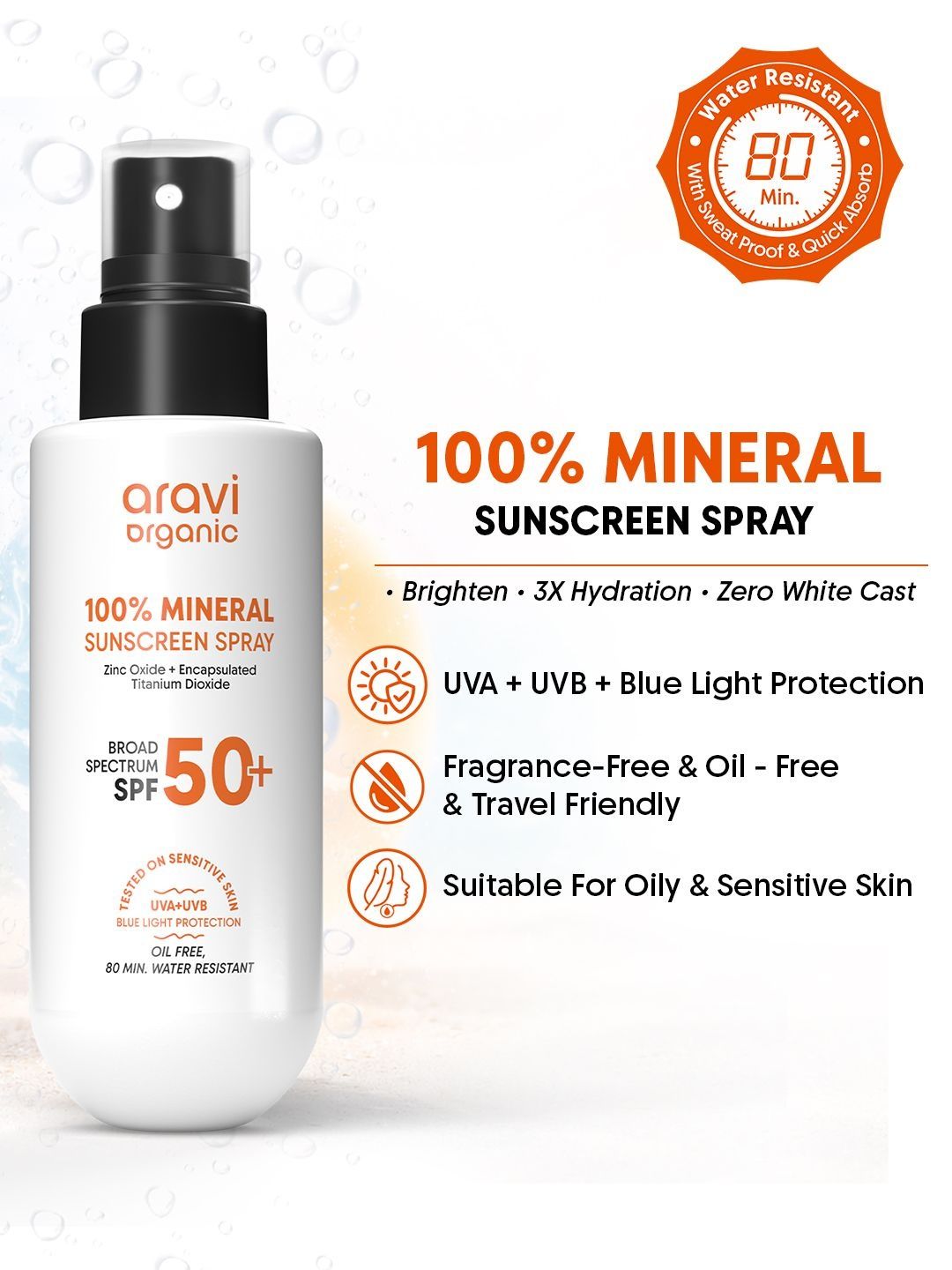 Aravi Organic 100% Mineral Sunscreen Spray SPF50 PA++++- 100 ml-picture-34