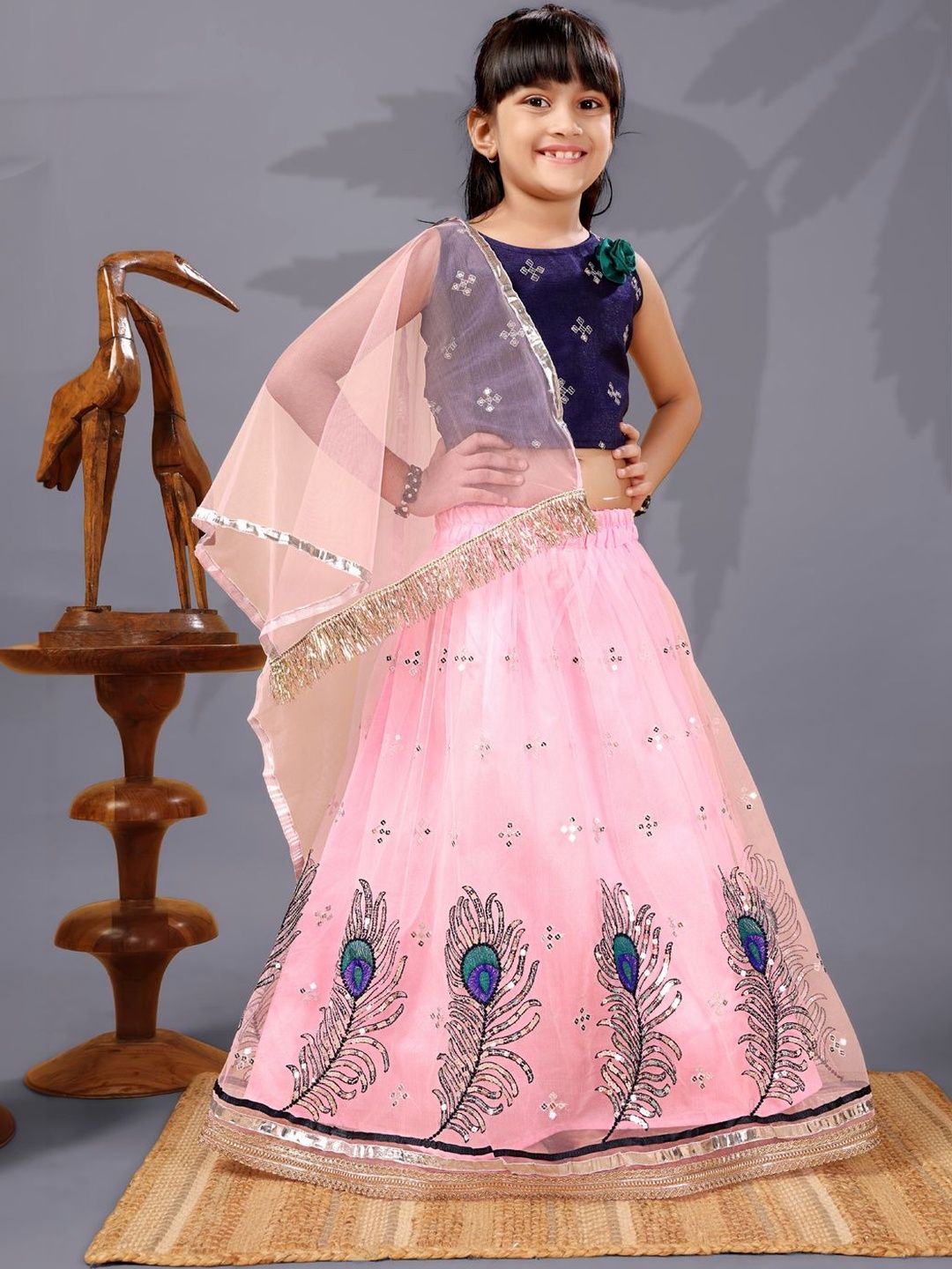 satyamfab Girls Embroidered Ready to Wear Embellished Lehenga & Blouse With Dupatta