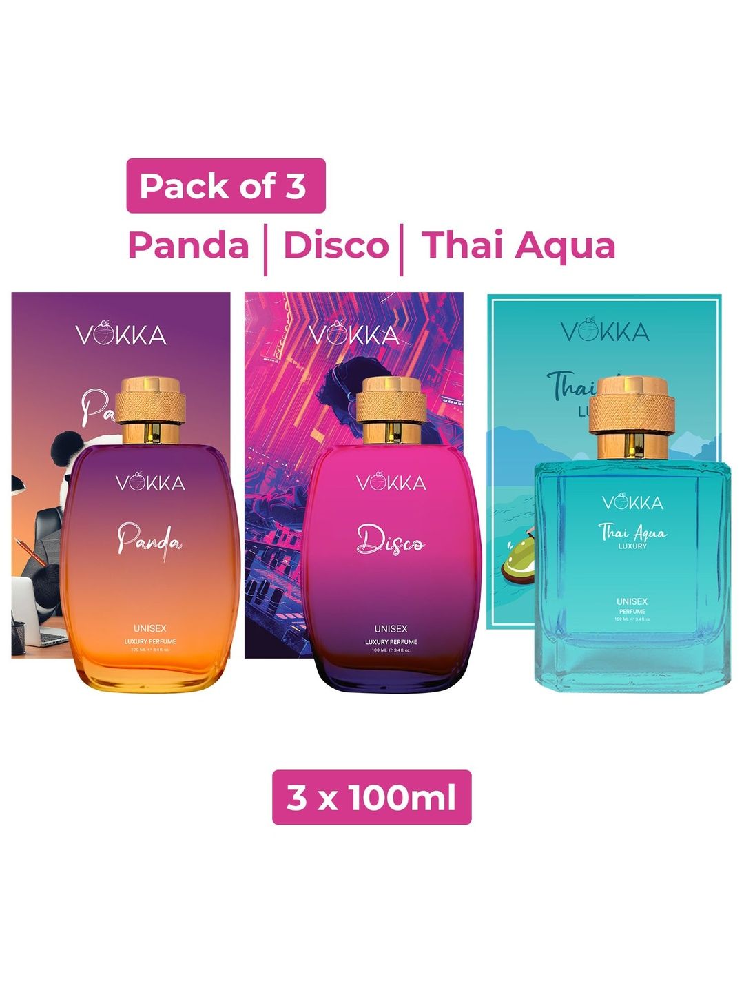 VOKKA Set Of 3 Panda Disco & Thai Aqua Long Lasting Eau de Perfume - 100 ml Each-image-41