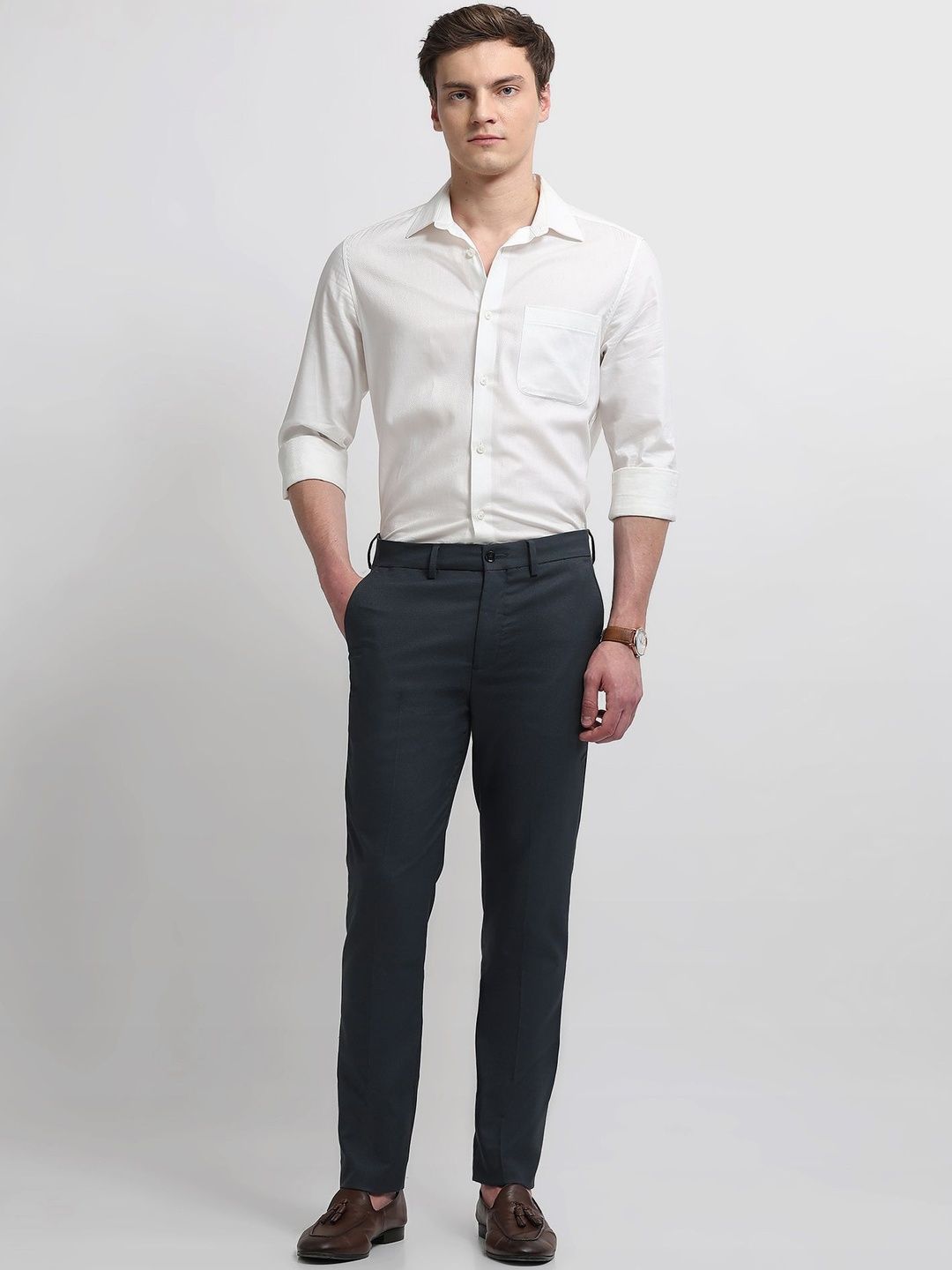 Arrow New York Men Textured Trousers-picture-11
