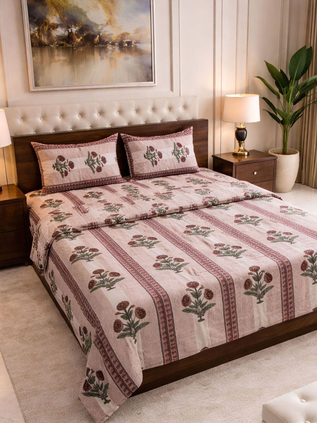 Steve & Anderson Brown & Red Floral Other 4 Piece Double Queen Regular Bedding Set-image-42