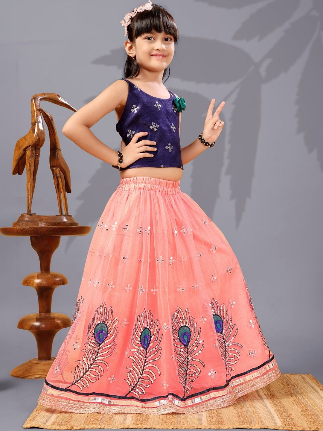 satyamfab Girls Embroidered Ready to Wear Embellished Lehenga & Blouse With Dupatta