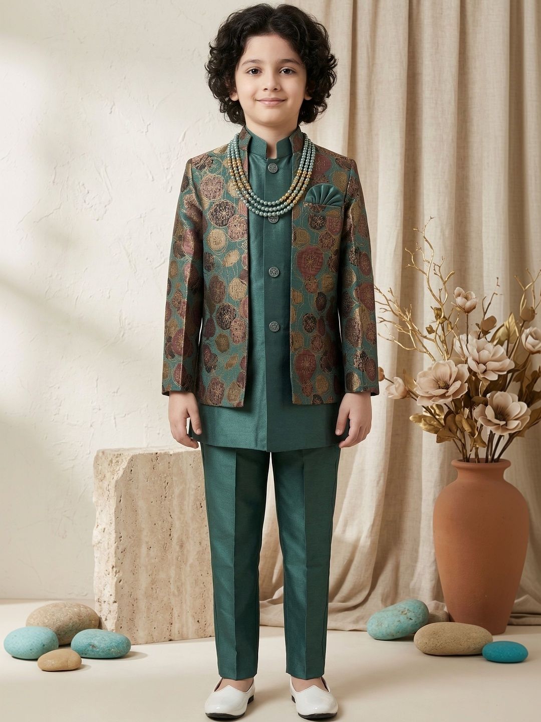 ahhaaaa Boys Printed Mandarin Collar Sherwani-picture-35