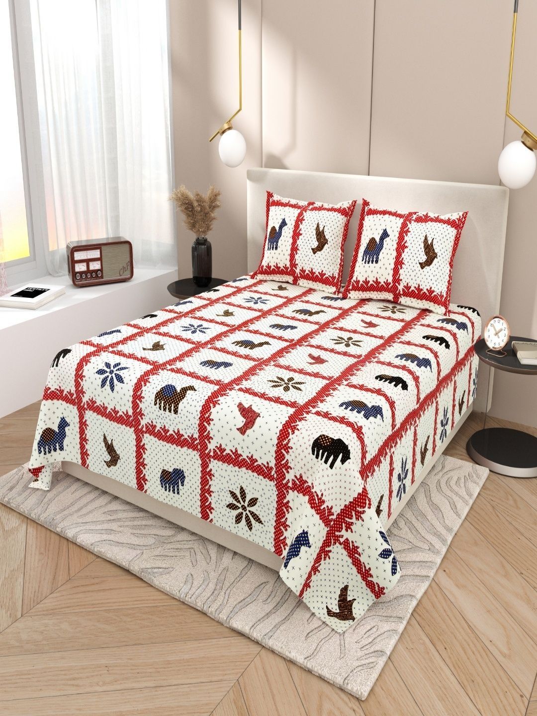 Sangria Red Animal Printed Soft Feel 120 TC Double Fine Bedsheets-picture-49