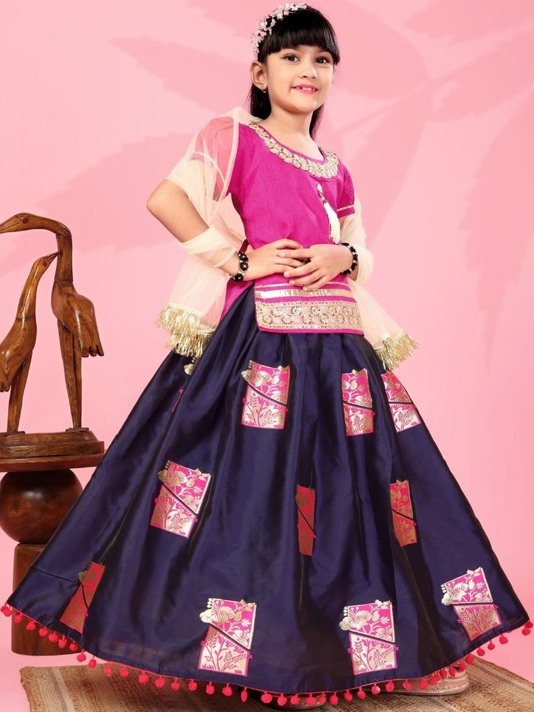 satyamfab Girls Embroidered Ready to Wear Lehenga & Blouse With Dupatta