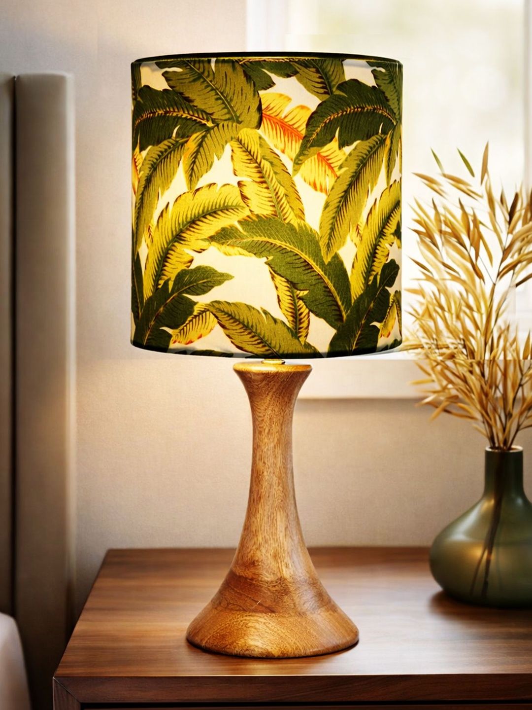 Homesake Multicoloured Wood Industrial Cylindrical Shaped Table Lamp with Bulb-picture-10