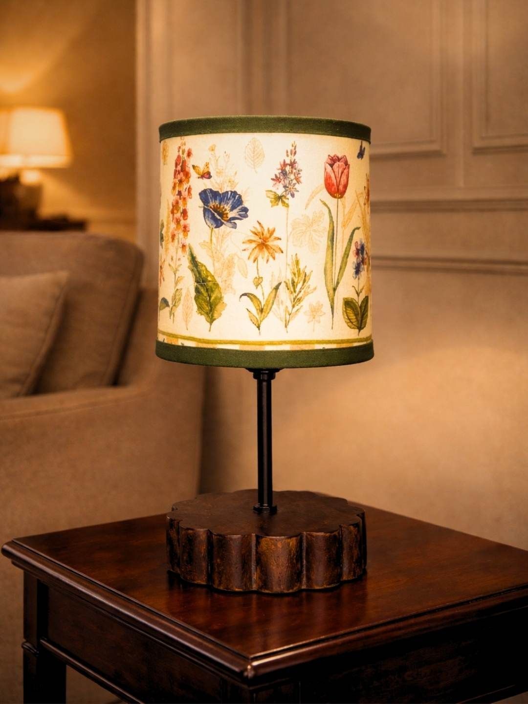 The Decor Mart Multicoloured Printed Wood Cylindrical Shaped Table Lamp With Bulb-picture-30