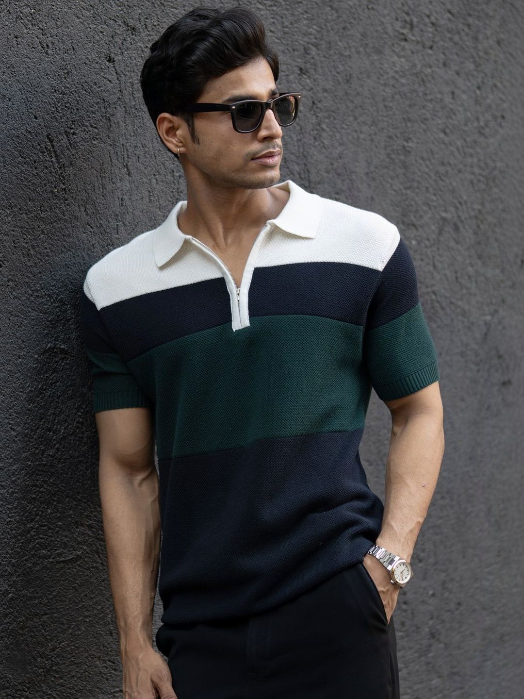 Powerlook Olive Navy Knit Stripe Tshirts-image-26