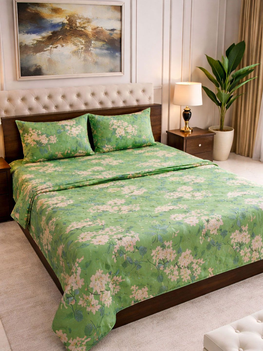 Steve & Anderson Green & Peach-Coloured Floral Other 4 Piece Double Queen Regular Bedding Set-picture-18
