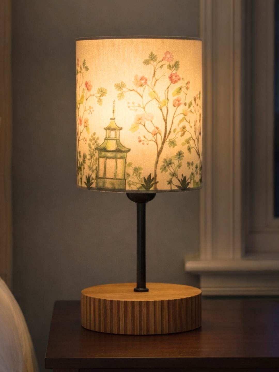 The Decor Mart Multicoloured Printed Wood Cylindrical Shaped Table Lamp With Bulb-picture-16