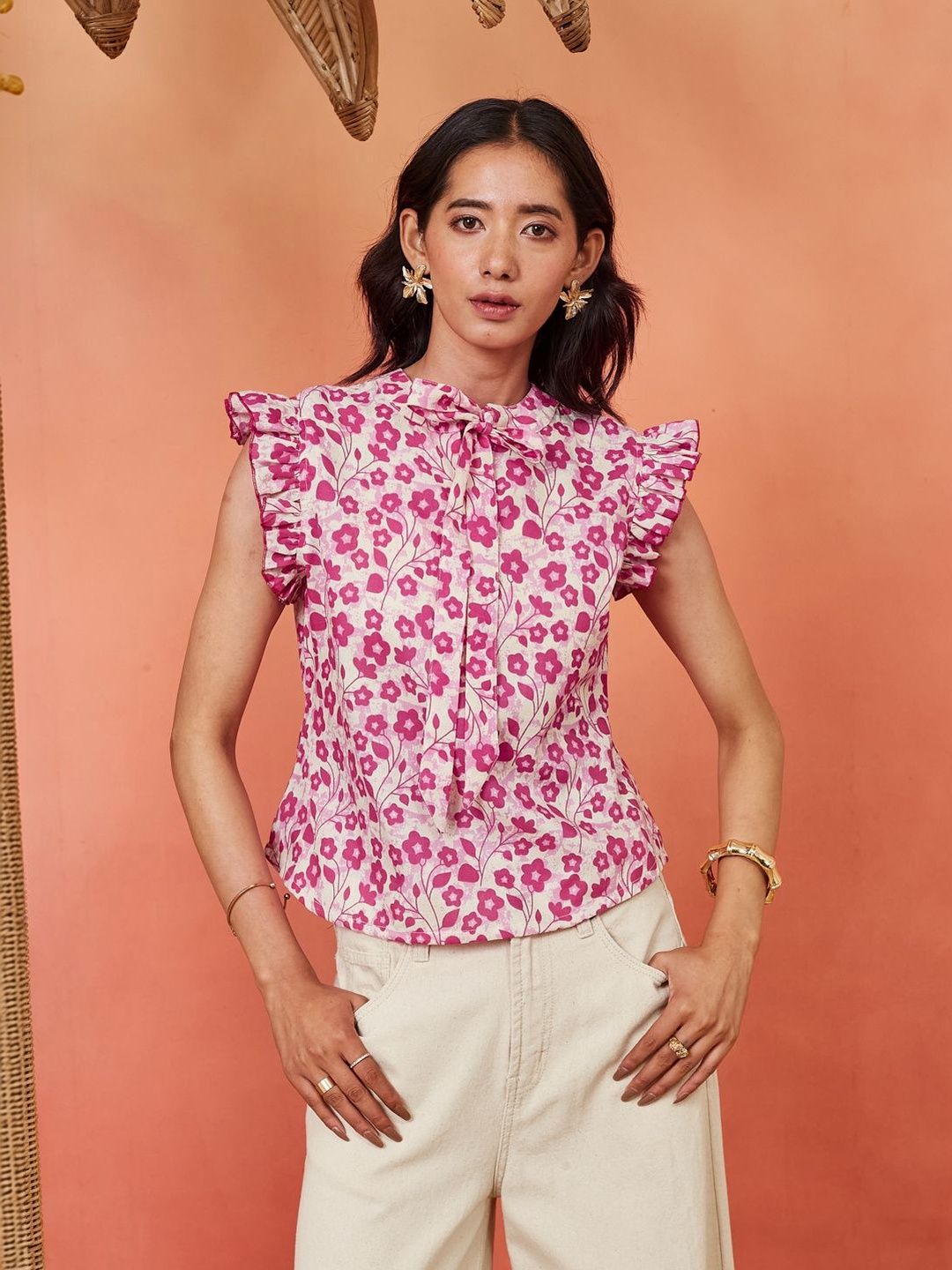 Sangria Printed High Neck Tops-image-34