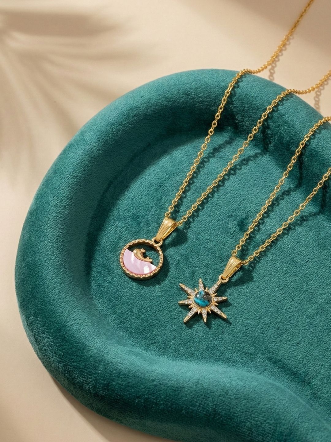 Lara Karen Set Of 2 Gold-Plated Stones Studded Contemporary Pendants with Chains-image-49