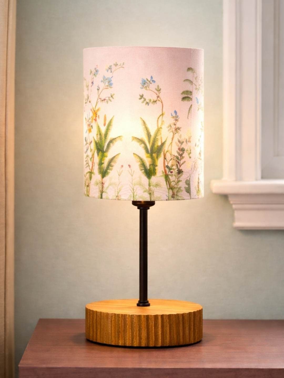 The Decor Mart Multicoloured Printed Wood Cylindrical Shaped Table Lamp with Bulb-picture-31