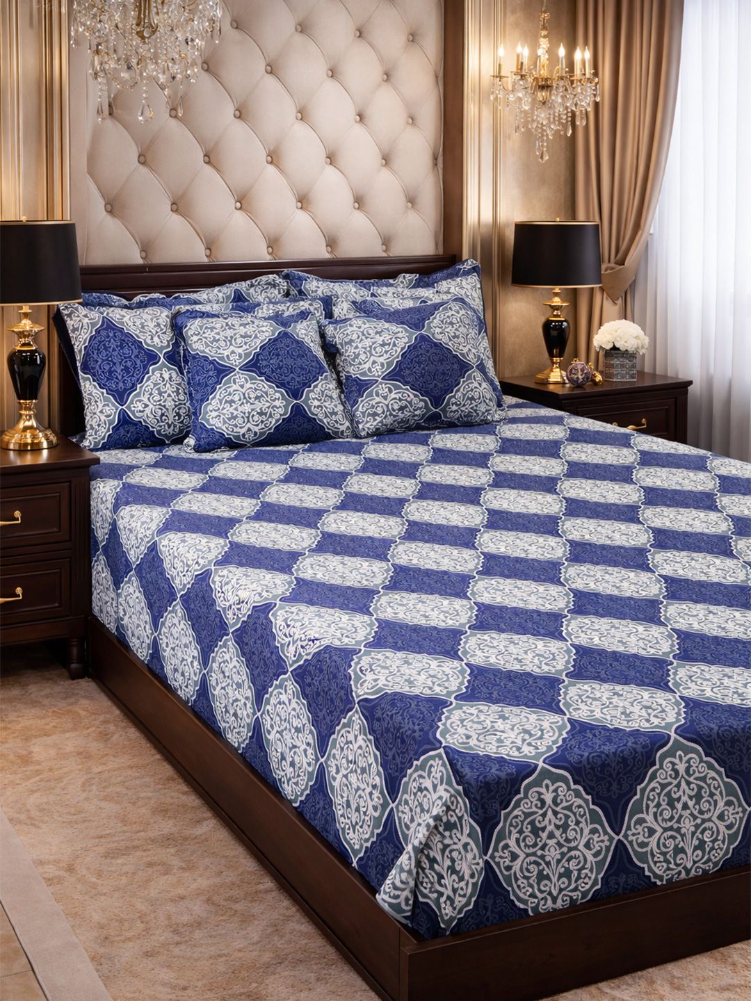 Steve & Anderson 120 GSM Double Bedsheet With Frill 2 Pillow Covers & 2 Cushion Covers-image-43