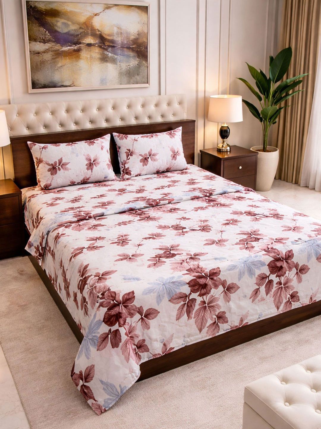 Steve & Anderson White & Red Floral Other 4 Piece Double Queen Regular Bedding Set-picture-46