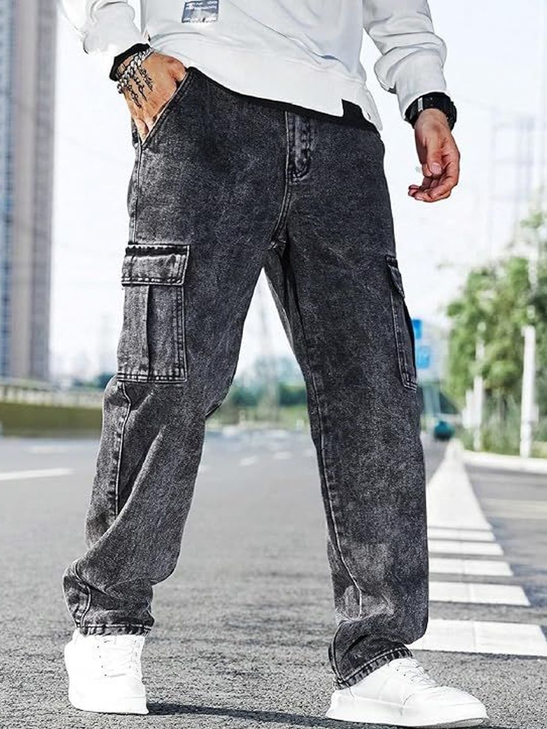 R.Code by The Roadster Life Co. Mens Charcoal Black Cotton Denim Straight Fit Jeans-image-3