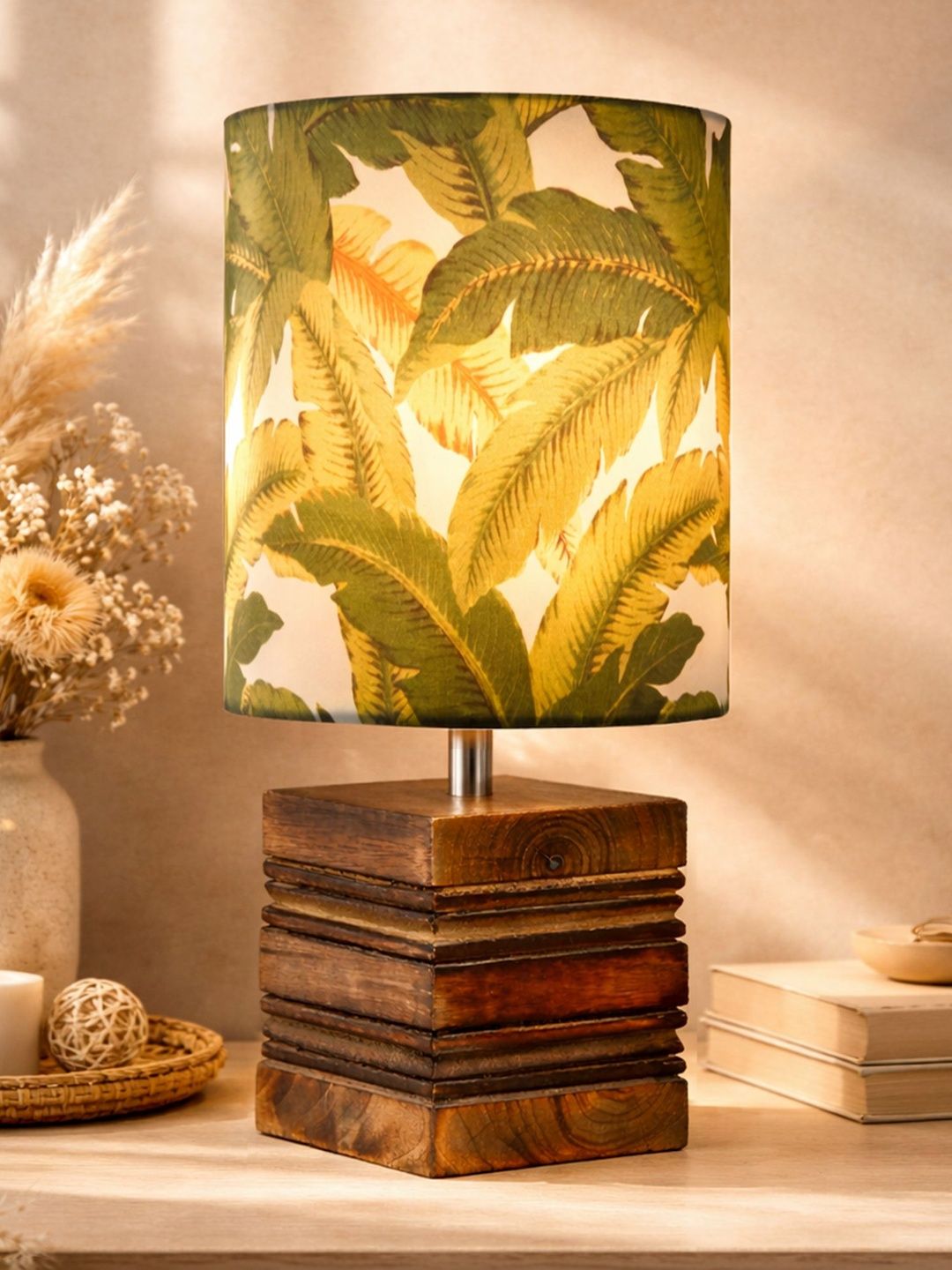 Homesake Multicoloured Wood Industrial Cylindrical Shaped Table Lamp-picture-26