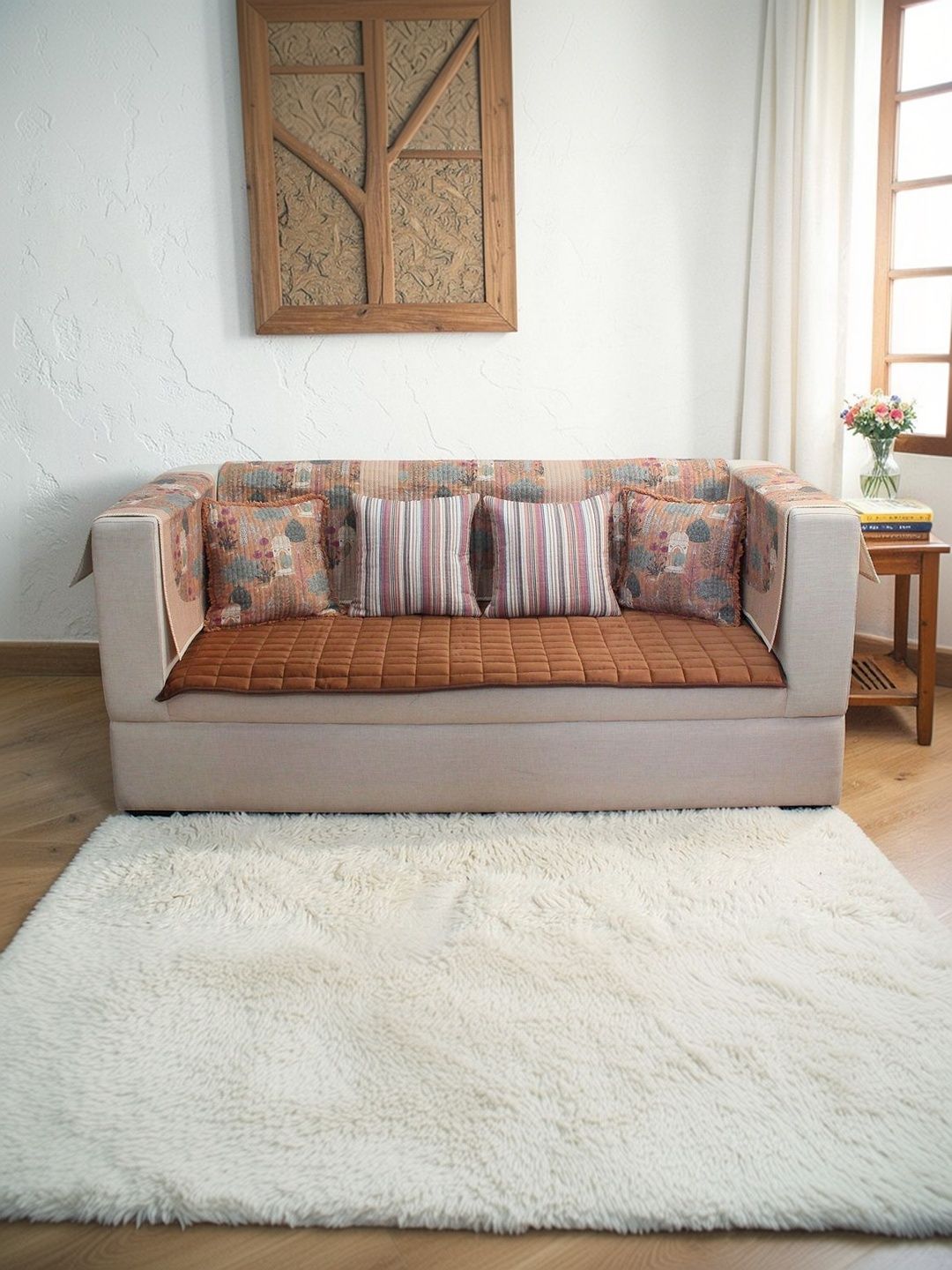 eyda Multicoloured Solid 1 Piece Sofa Cover Without Arms-picture-26