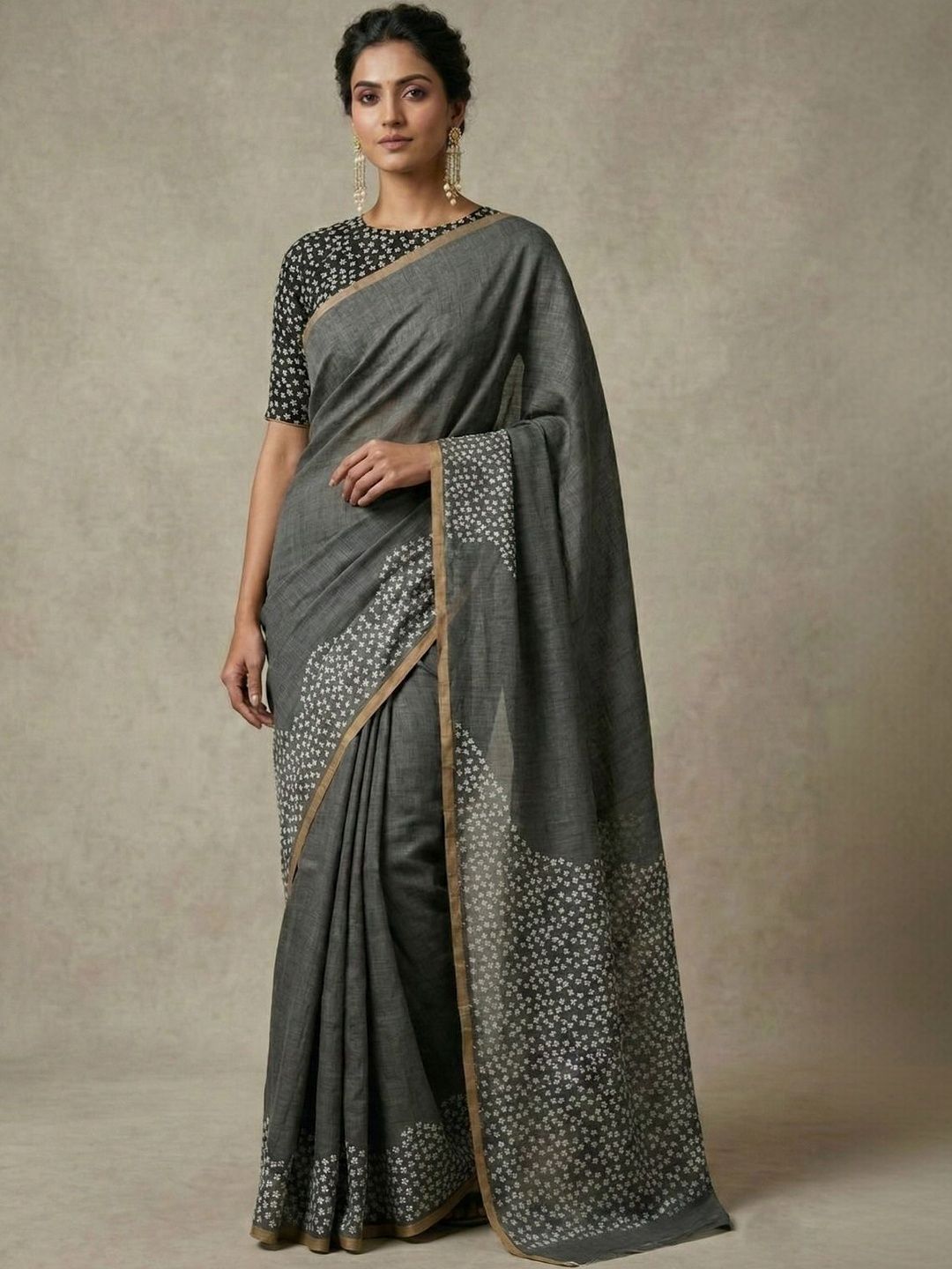 STITCH N SOULS Floral Linen Blend Designer Chanderi Saree-picture-12