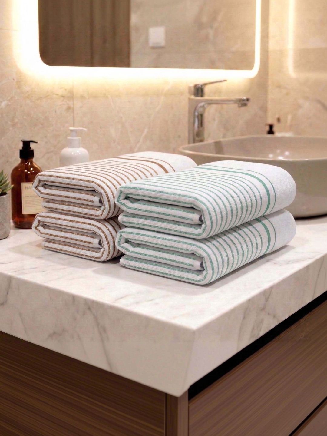Athom Living 4 Pieces White Striped Cotton Hand Towels-image-26