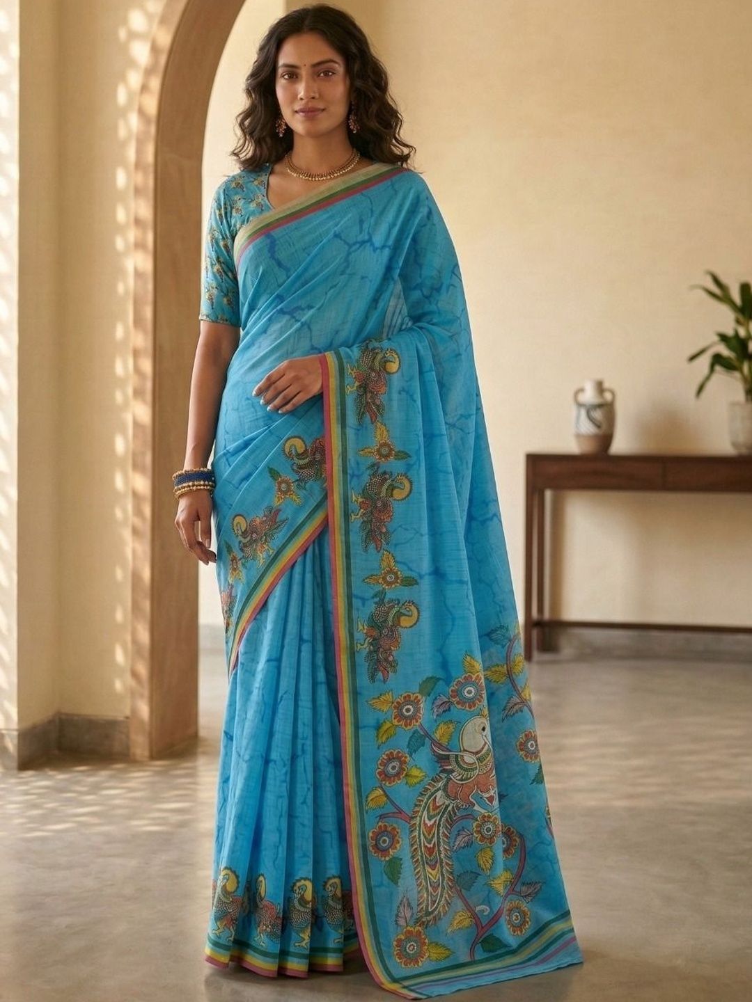 STITCH N SOULS Floral Linen Blend Designer Chanderi Saree-picture-40
