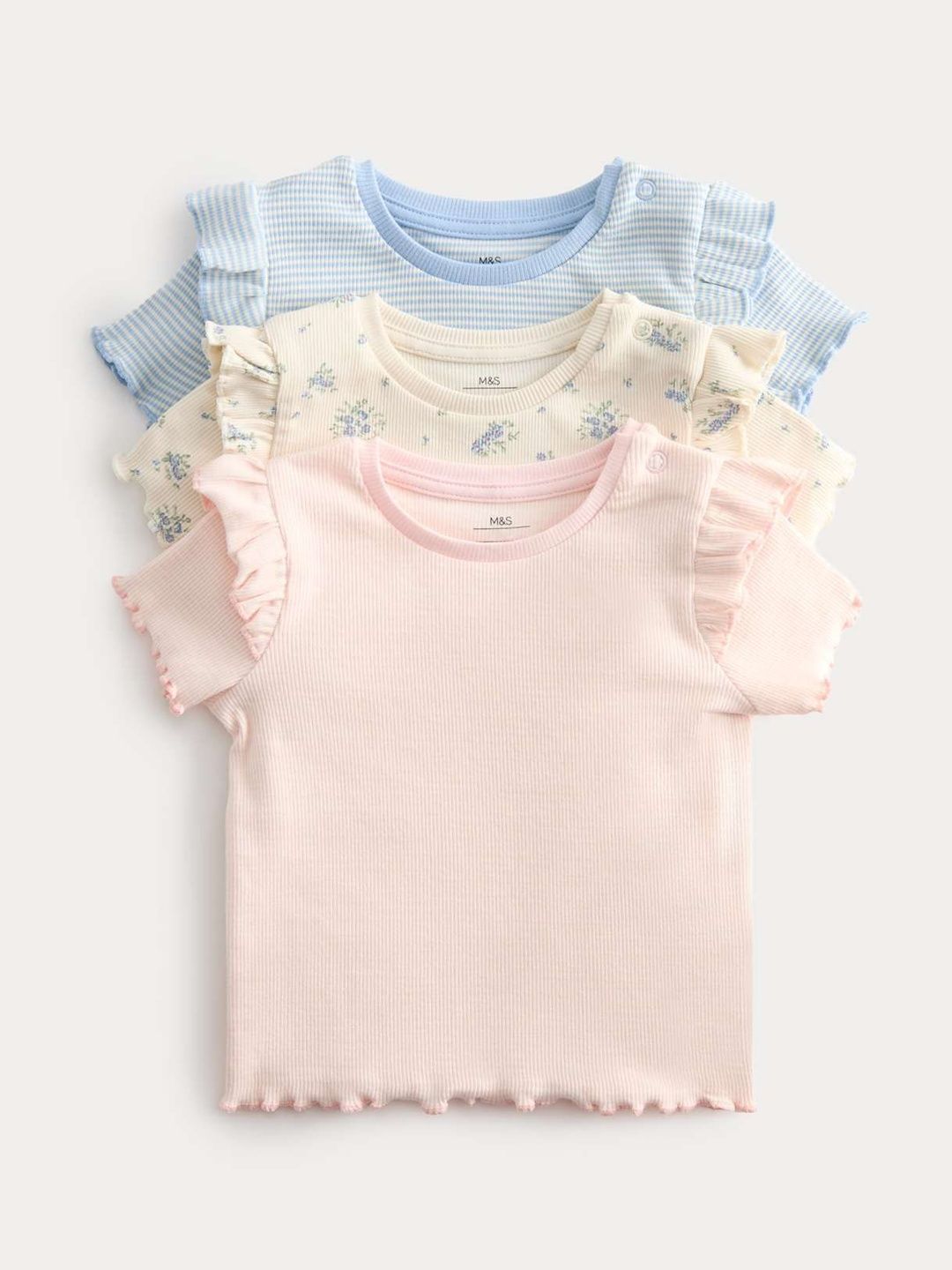 Marks & Spencer 3 Pack Cotton Rich Ribbed Printed Tops