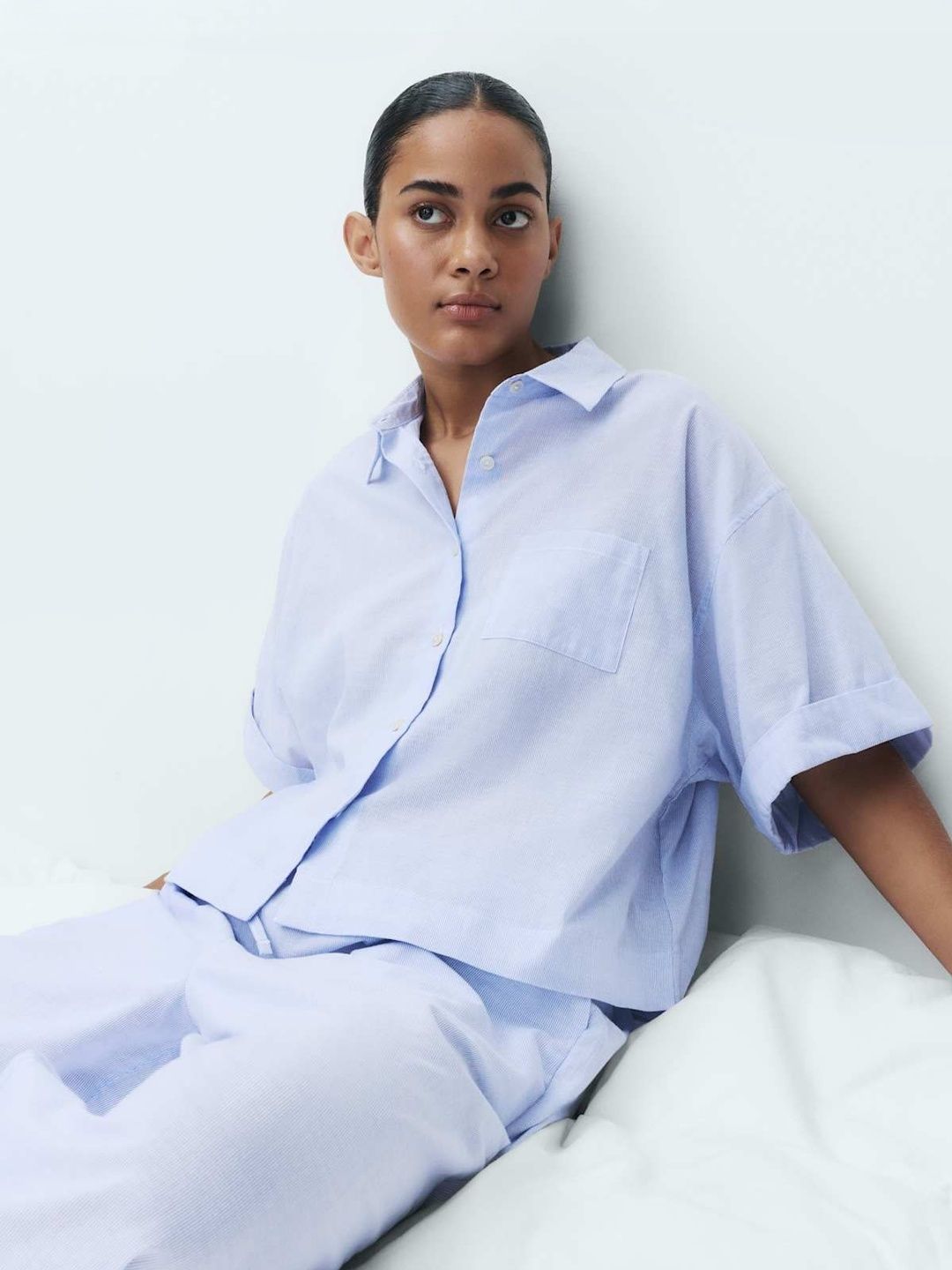 Marks & Spencer Pure Cotton Woven Stripe Collared Pyjama Top-picture-36