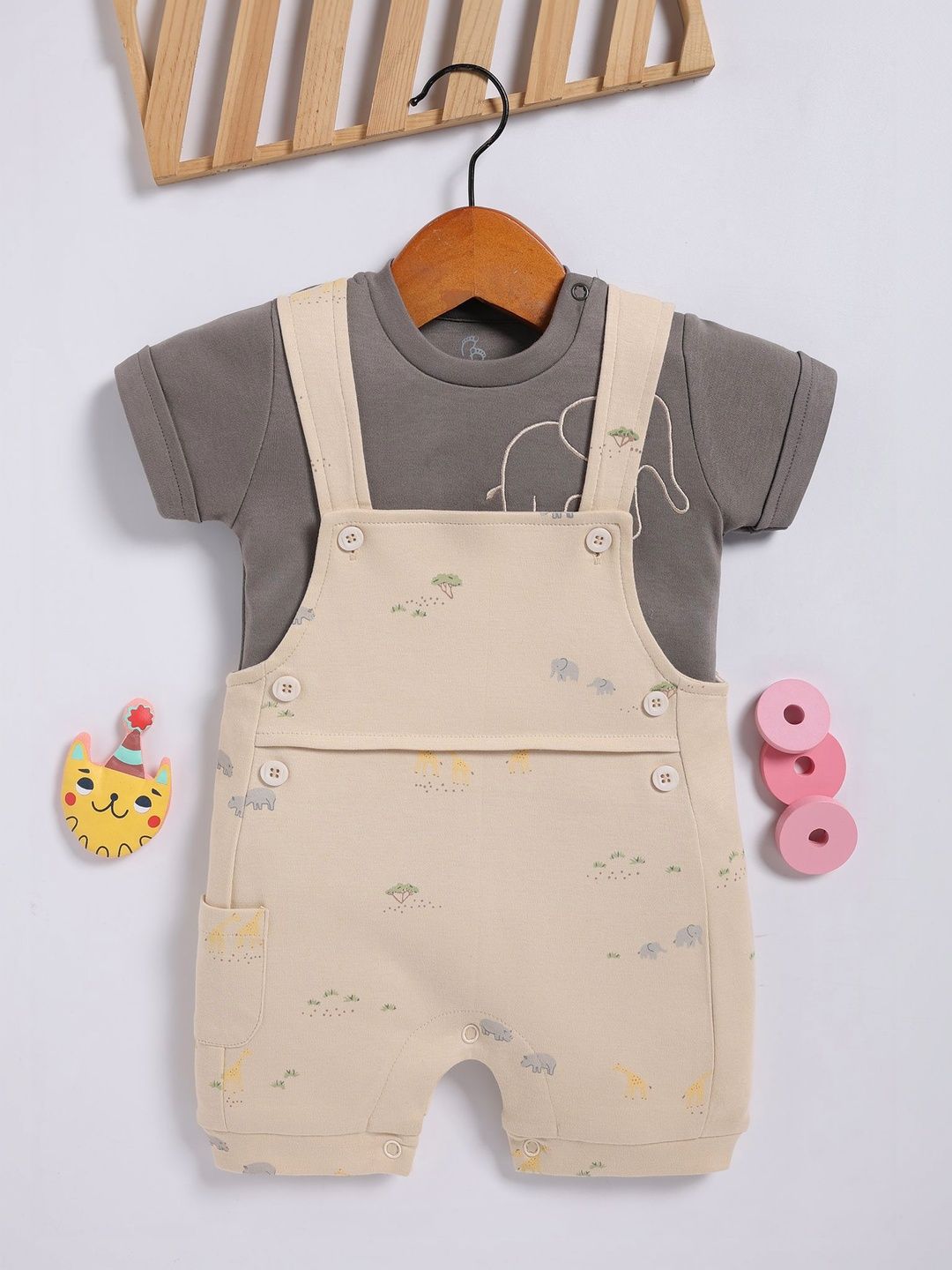 BABY GO Infant Boys Printed Cotton Short Dungaree With T-Shirt-picture-22