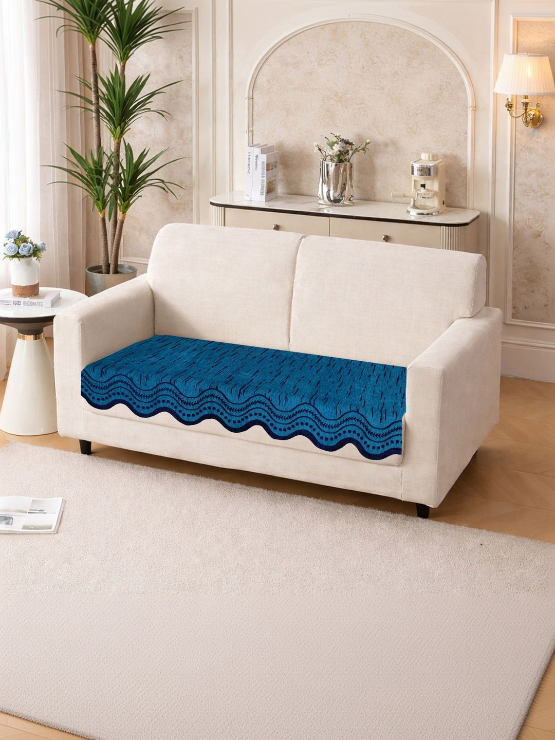 MULTITEX Blue Striped 1 Piece Sofa Cover Without Arms-picture-28