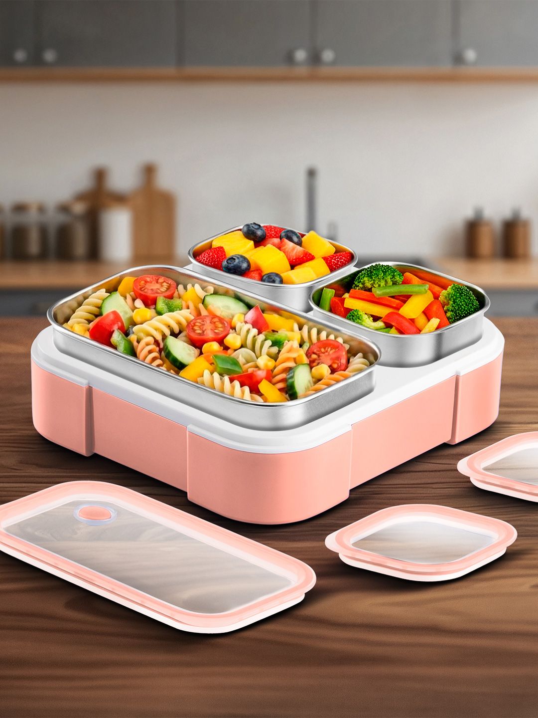 Vaya Coral Crush Stainless Steel Easy to Clean Lunch Box, 650 ml-picture-32