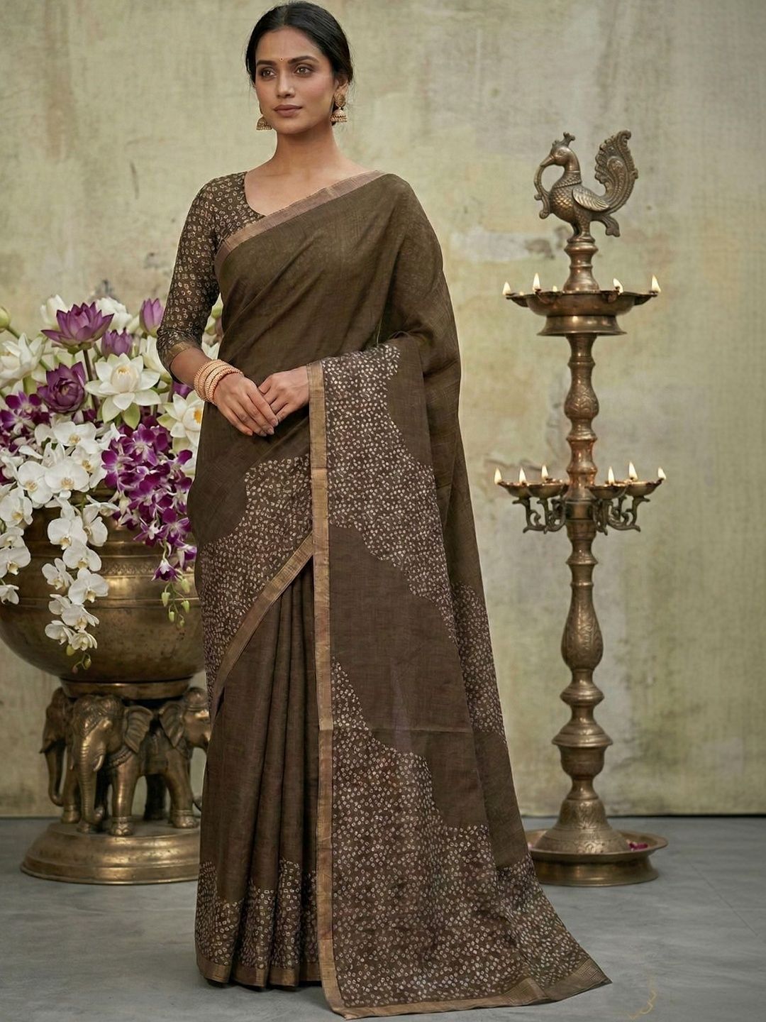 STITCH N SOULS Floral Linen Blend Designer Chanderi Saree-picture-22