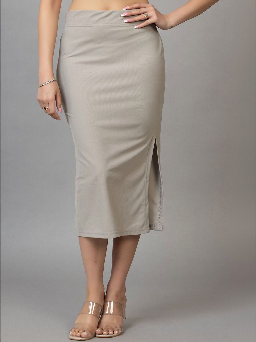 YAQR Women Side Slit Midi Pencil Skirt-image-45