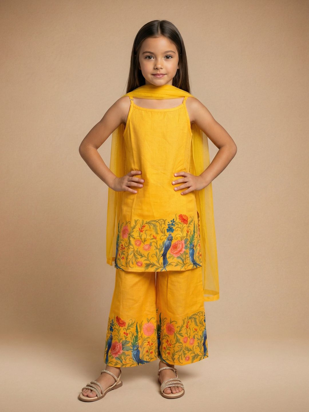 Nauti Nati Girls Floral Printed Shoulder Straps Kurta With Trousers & Dupatta-picture-40